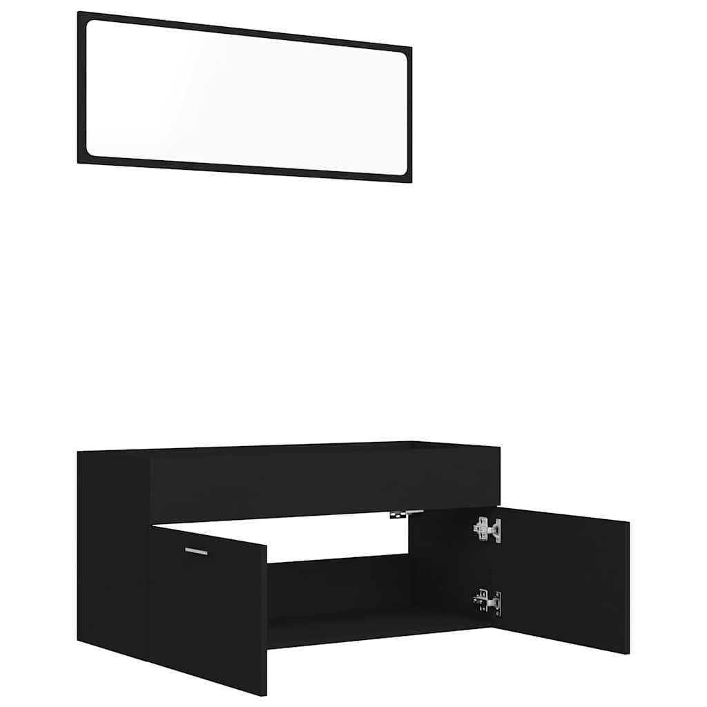 2 Piece Bathroom Furniture Set Black Engineered Wood