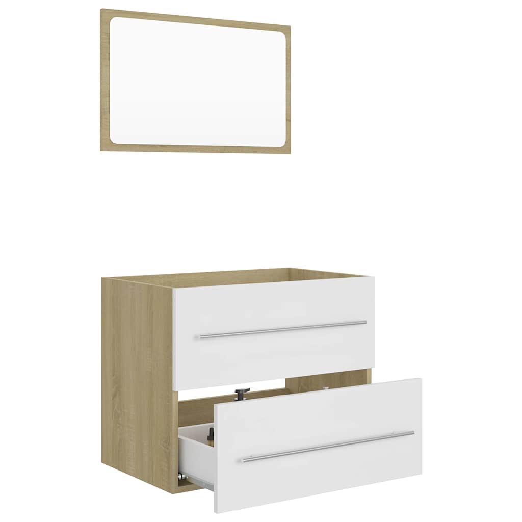 2 Piece Bathroom Furniture Set White and Sonoma Oak Engineered Wood