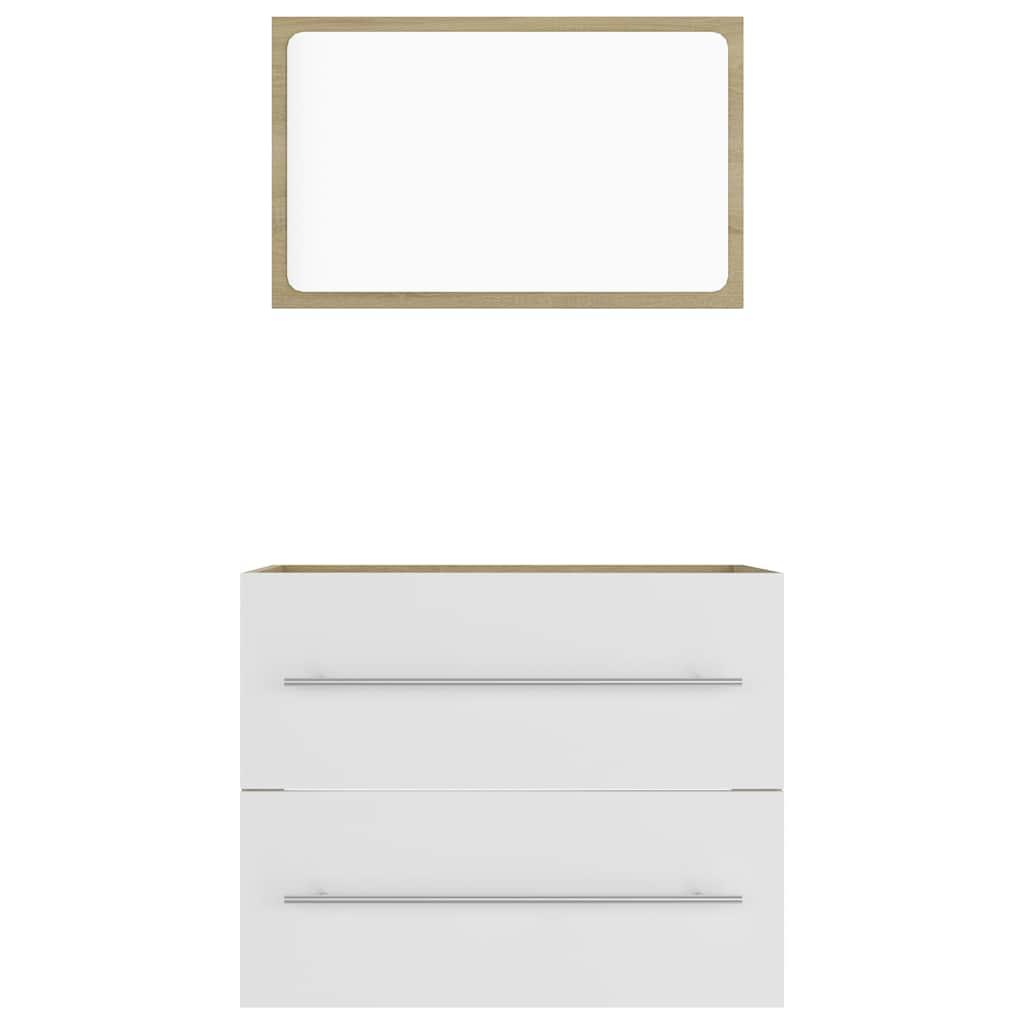 2 Piece Bathroom Furniture Set White and Sonoma Oak Engineered Wood