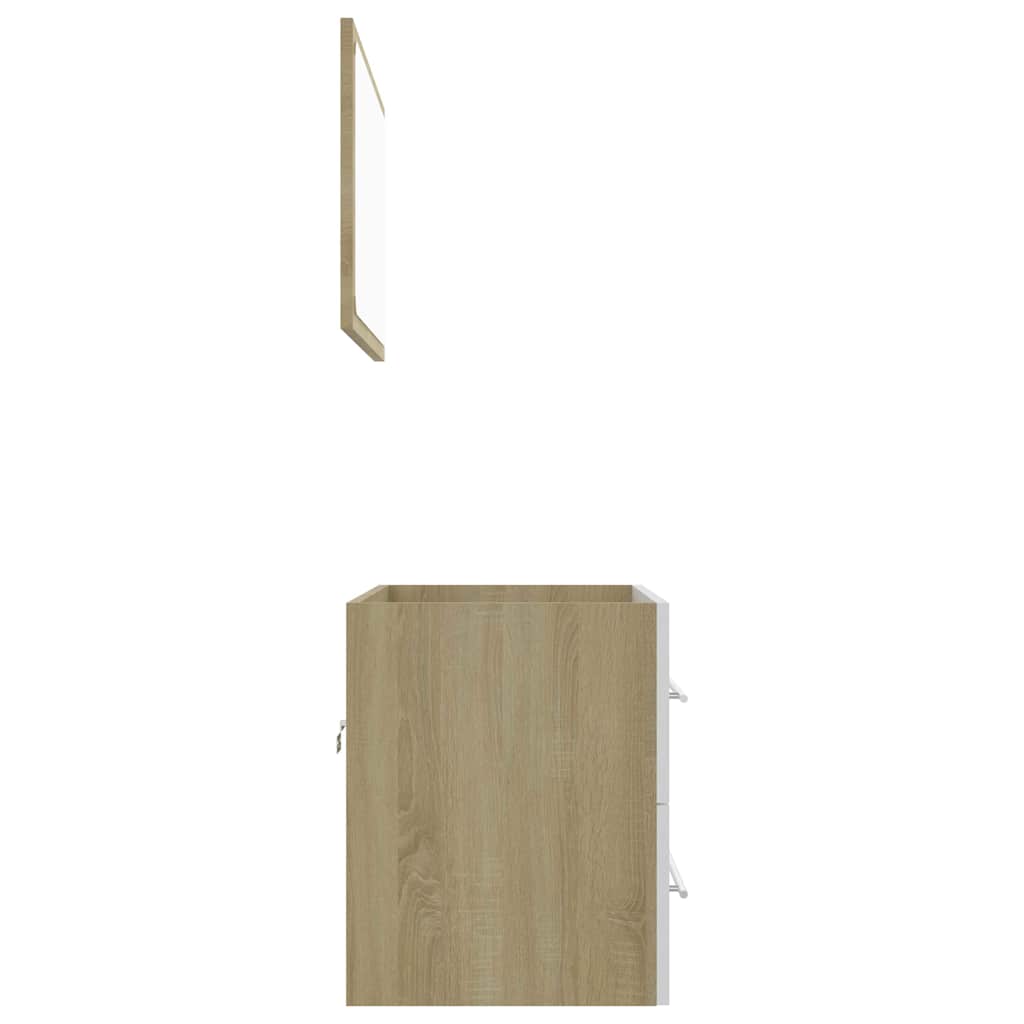 2 Piece Bathroom Furniture Set White and Sonoma Oak Engineered Wood