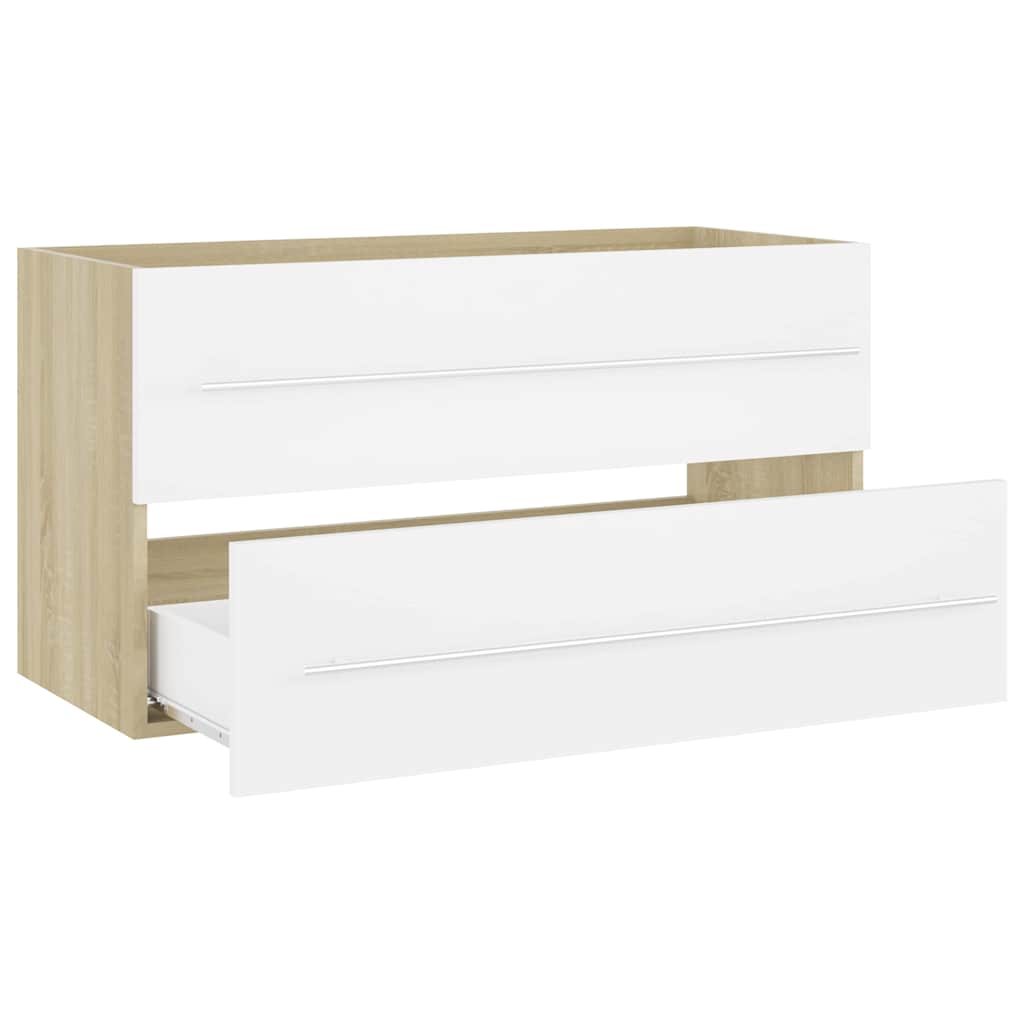 2 Piece Bathroom Furniture Set White and Sonoma Oak Engineered Wood