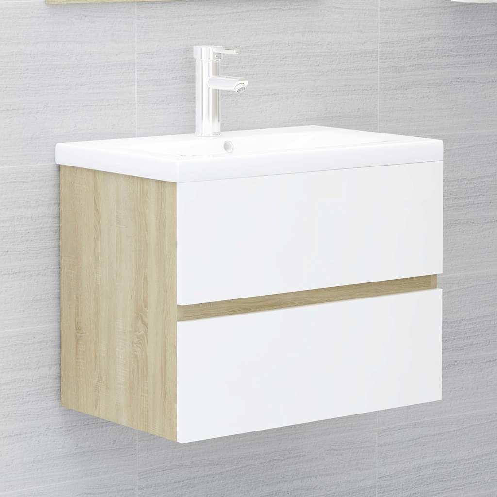 2 Piece Bathroom Furniture Set White and Sonoma Oak Engineered Wood