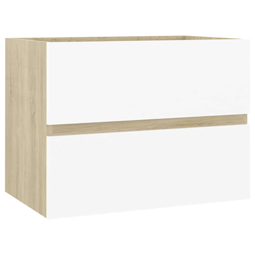 2 Piece Bathroom Furniture Set White and Sonoma Oak Engineered Wood