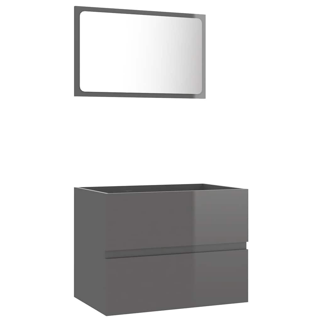 2 Piece Bathroom Furniture Set High Gloss Grey Engineered Wood