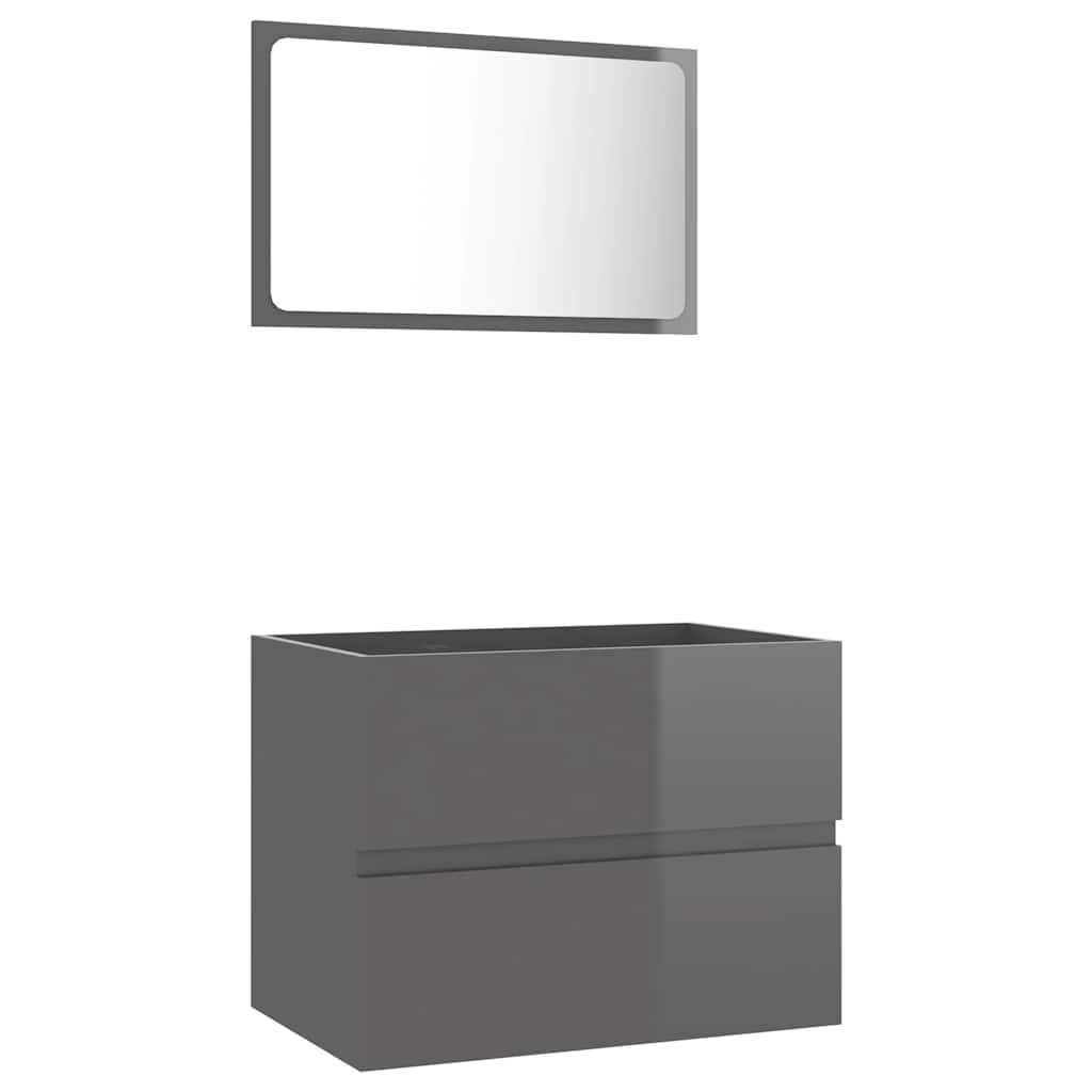 2 Piece Bathroom Furniture Set High Gloss Grey Engineered Wood