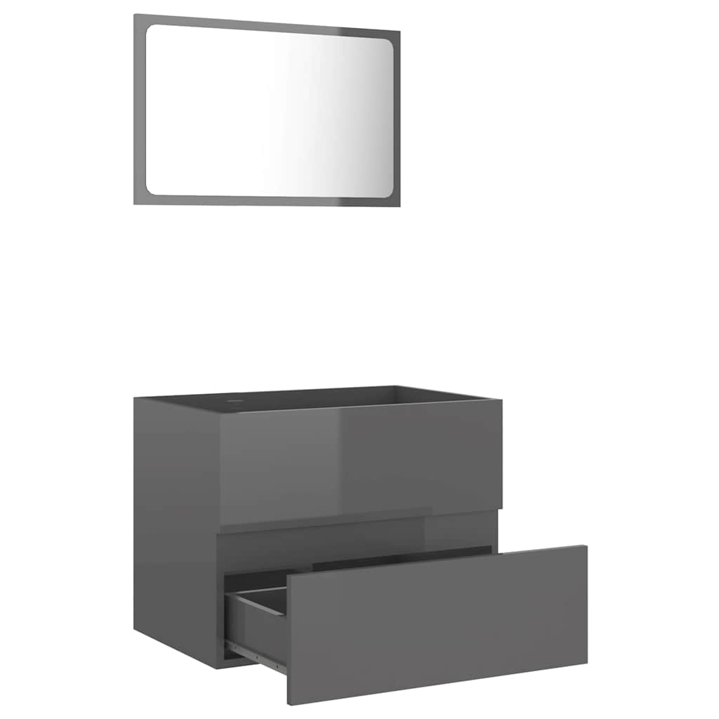 2 Piece Bathroom Furniture Set High Gloss Grey Engineered Wood