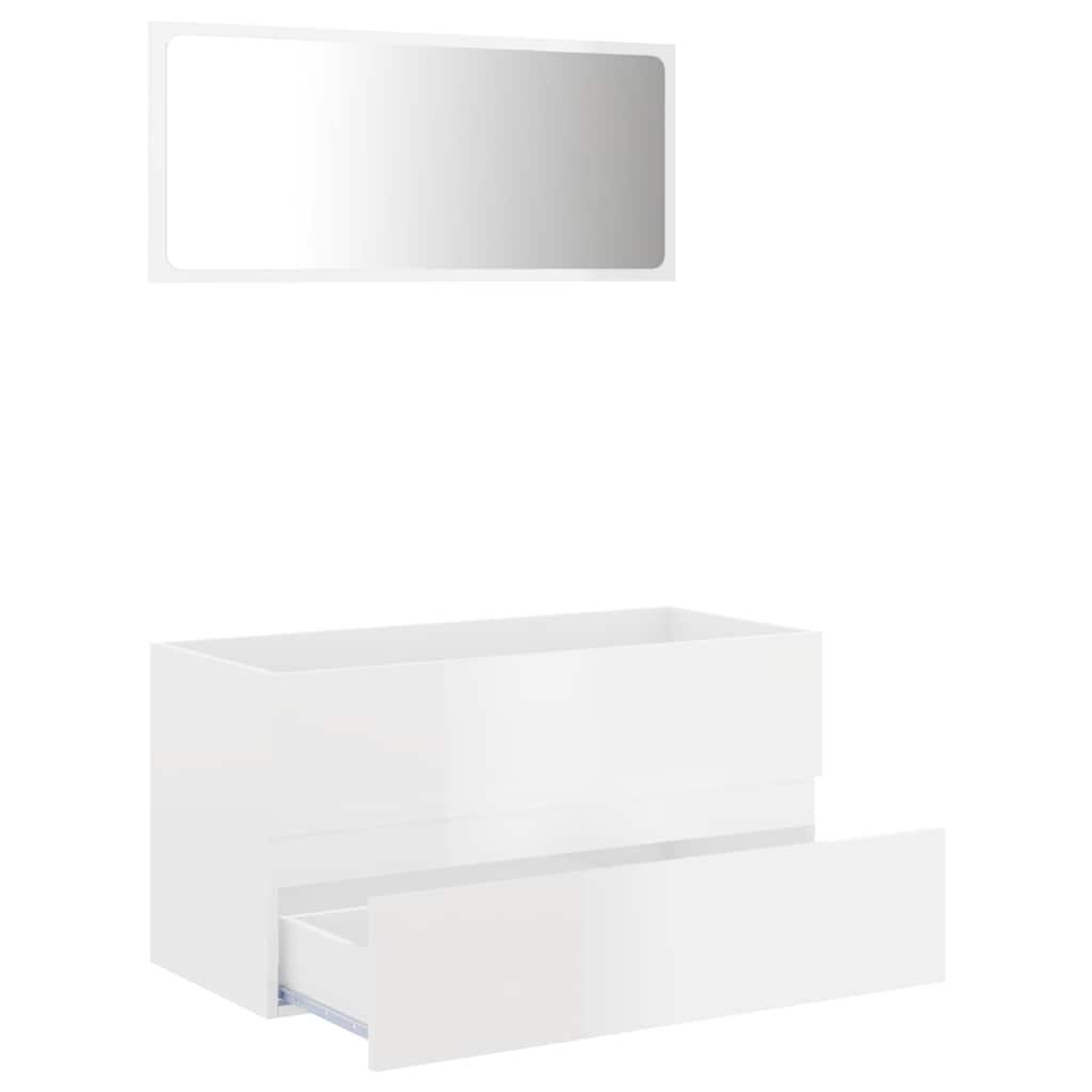 2 Piece Bathroom Furniture Set High Gloss White Engineered Wood