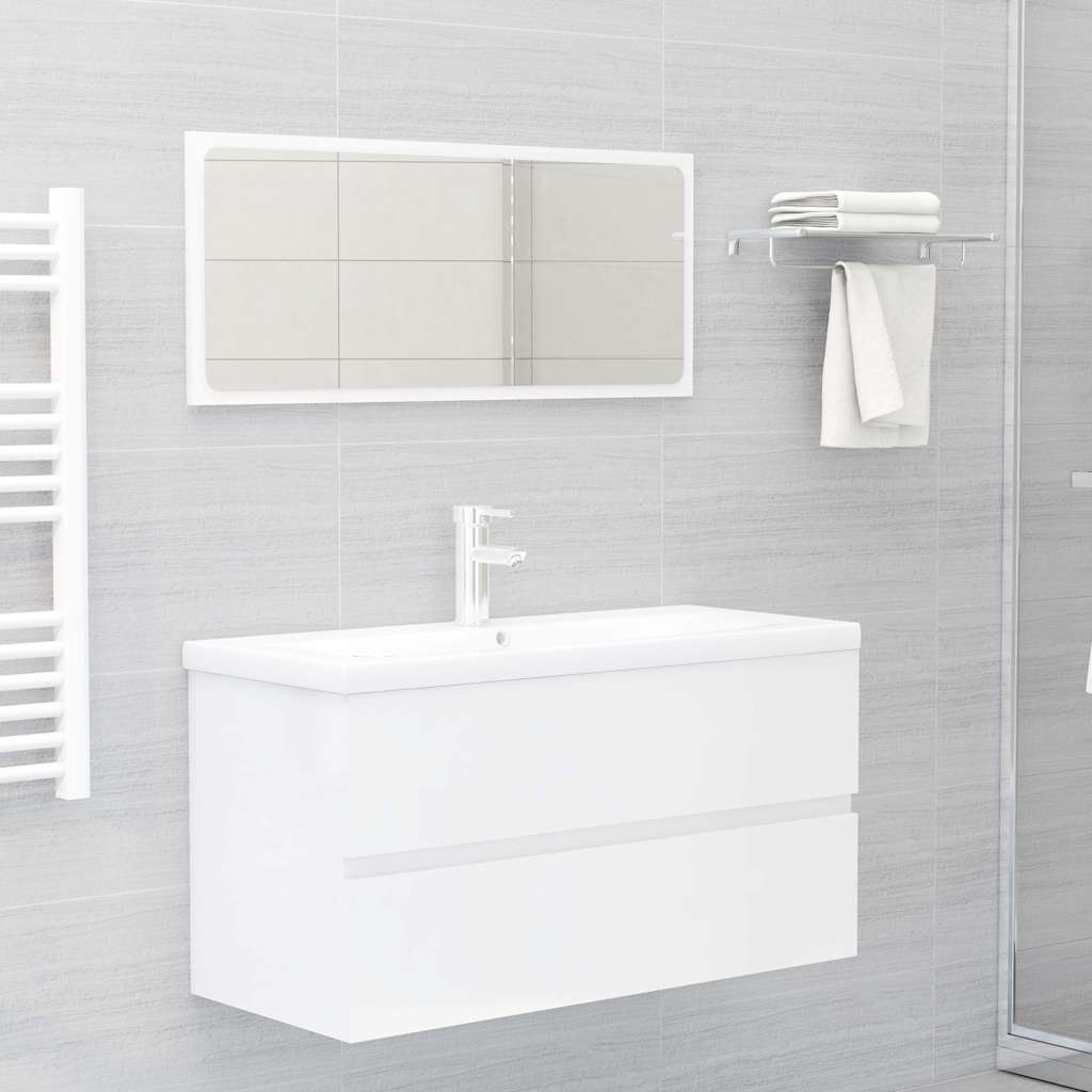 2 Piece Bathroom Furniture Set High Gloss White Engineered Wood