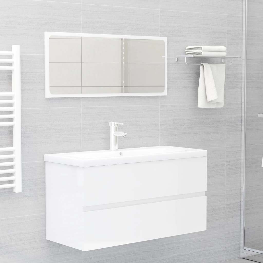 2 Piece Bathroom Furniture Set High Gloss White Engineered Wood
