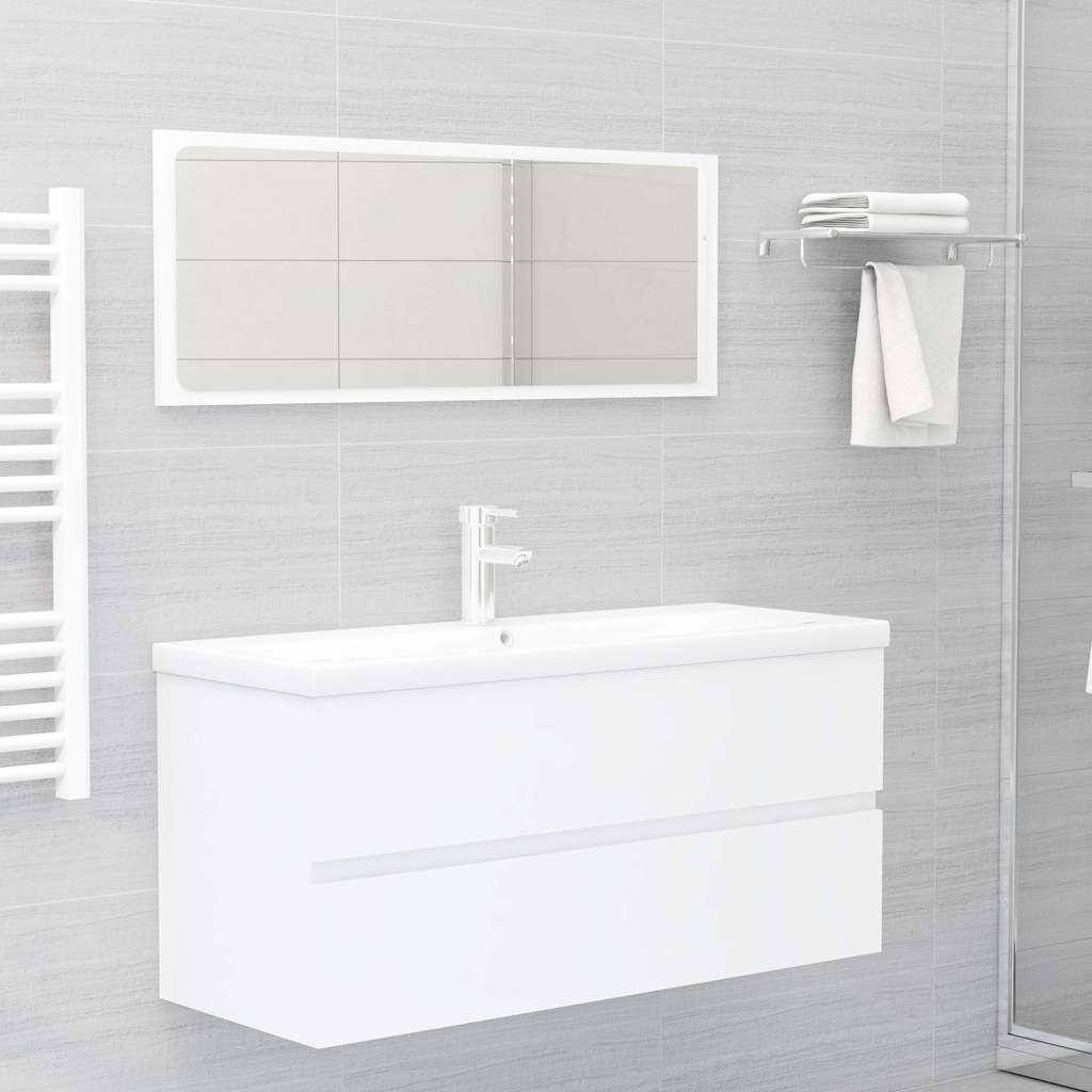 2 Piece Bathroom Furniture Set White Engineered Wood