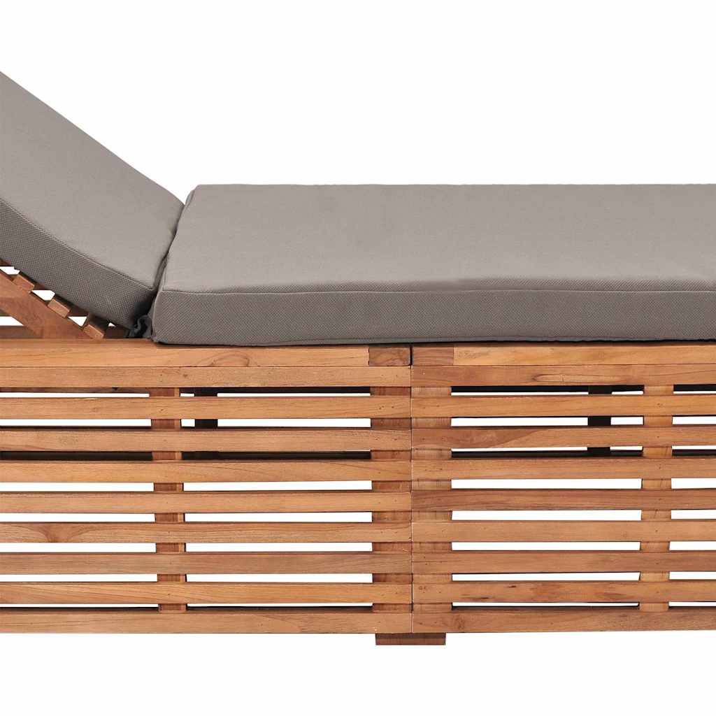 Sun Lounger with Dark Grey Cushion Solid Teak Wood