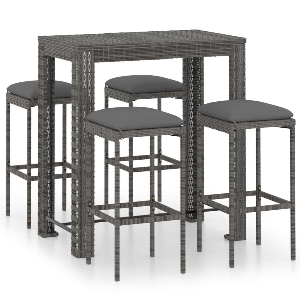 5 Piece Garden Bar Set with Cushions Poly Rattan Grey