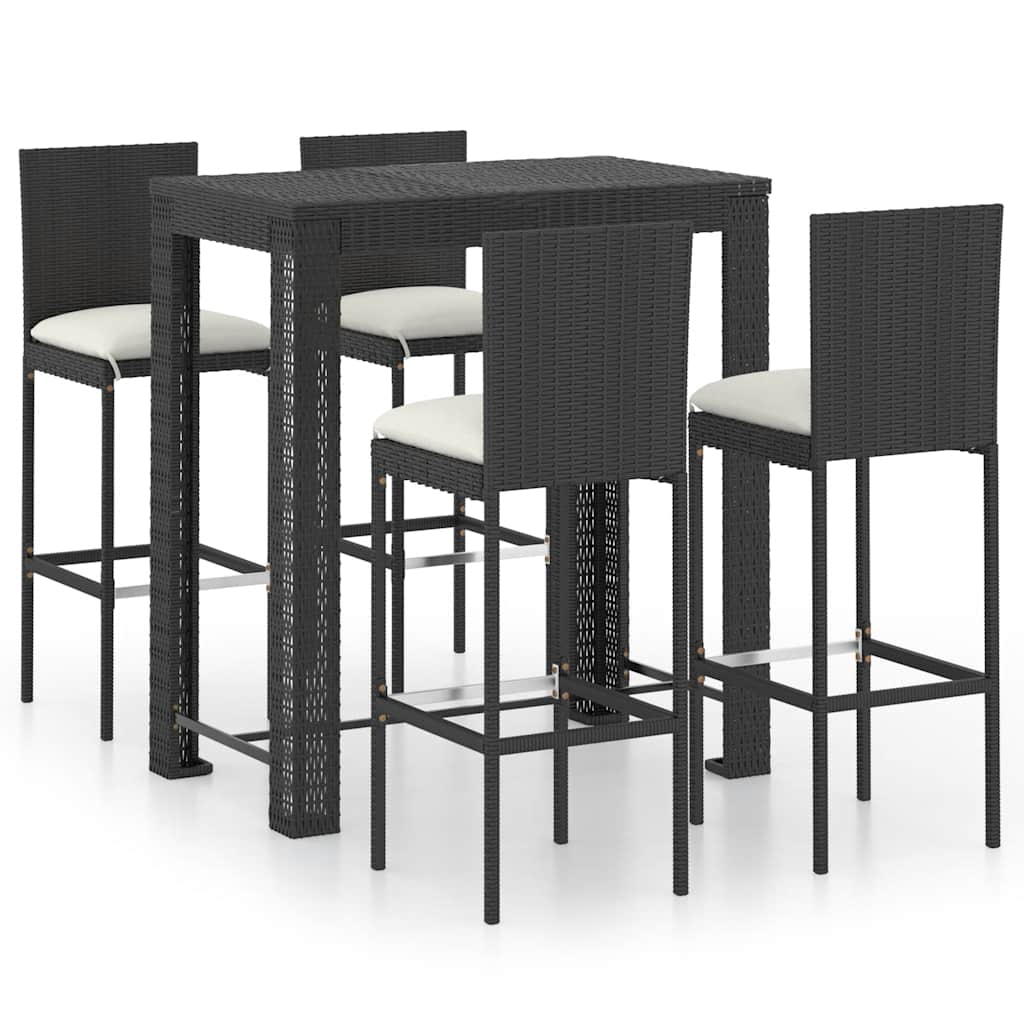 5 Piece Outdoor Bar Set with Cushions Poly Rattan Black