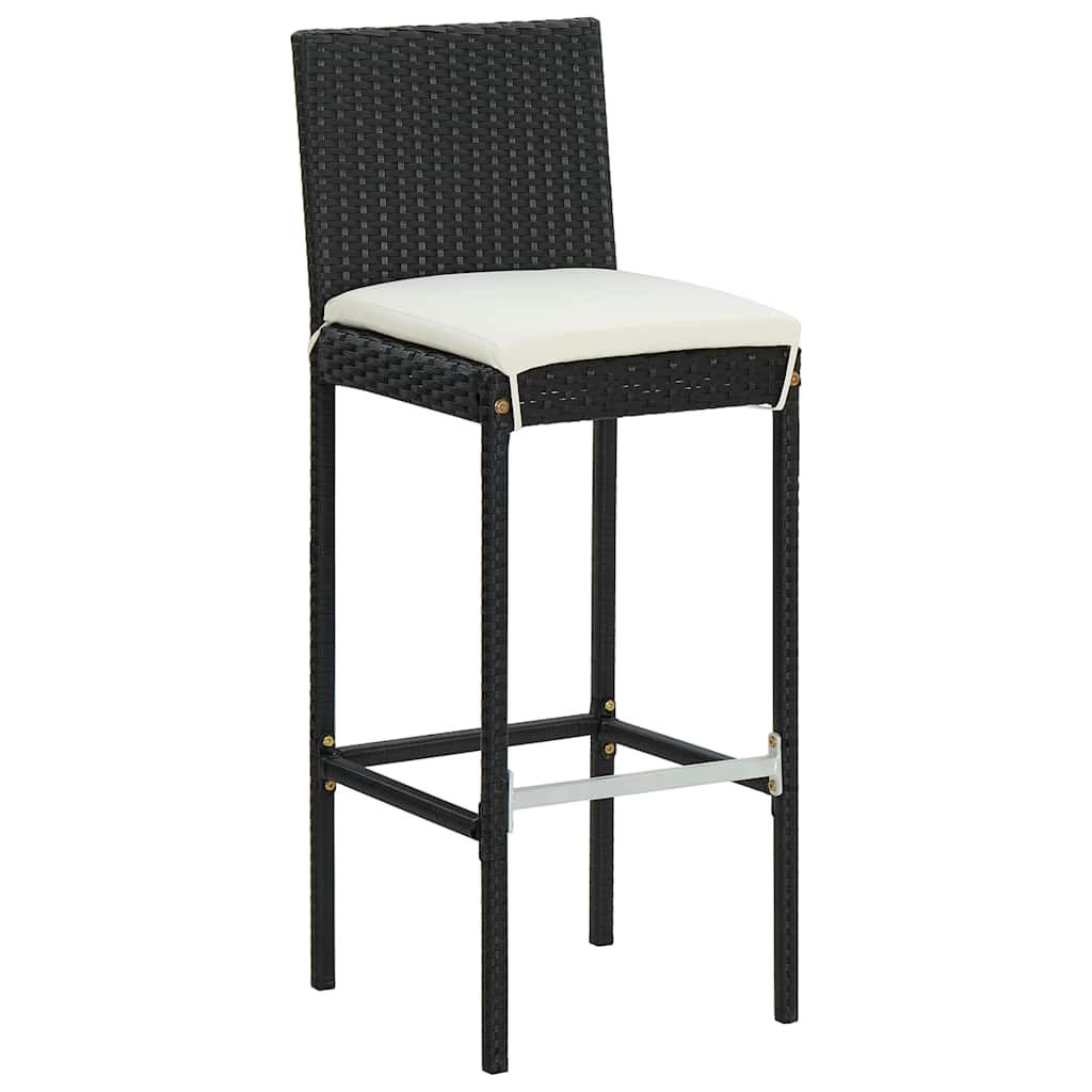 7 Piece Outdoor Bar Set with Cushions Poly Rattan Black