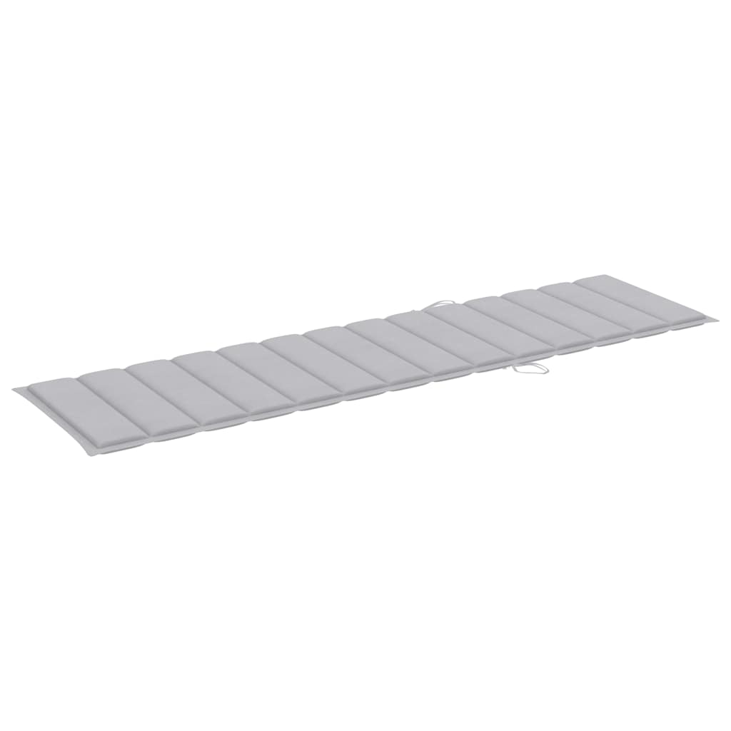 Sun Lounger with Grey Cushion Solid Teak Wood