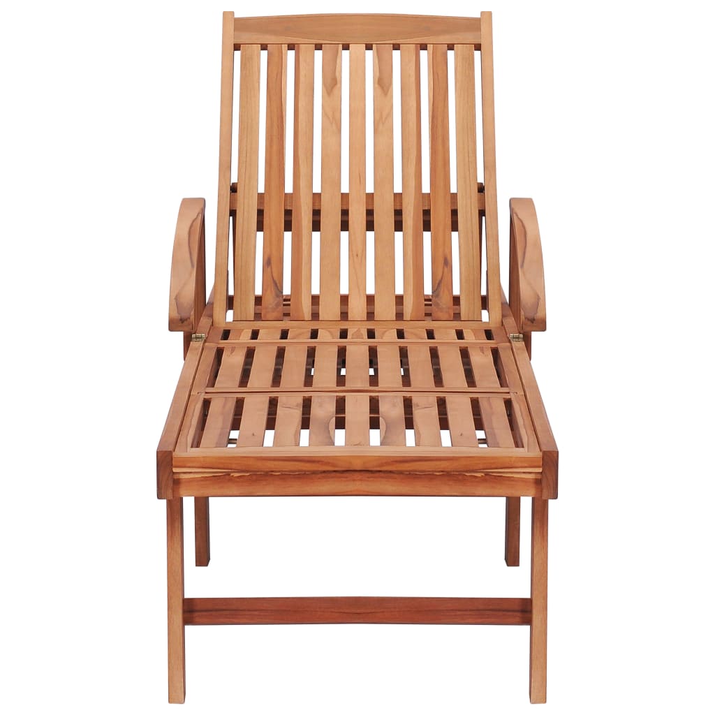 Sun Lounger with Cream Cushion Solid Teak Wood