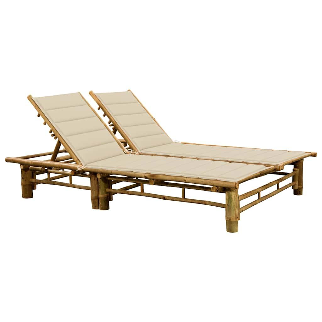 2-Person Sun Lounger with Cushions Bamboo
