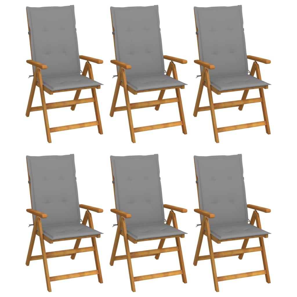 Folding Garden Chairs 6 pcs with Cushions Solid Acacia Wood