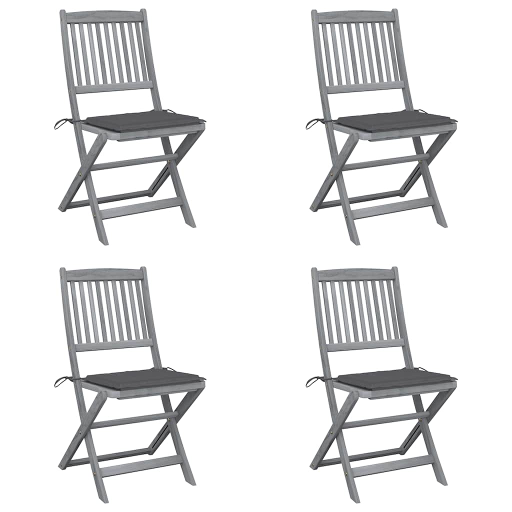 Folding Chairs 4 pcs with Cushions Solid Acacia Wood