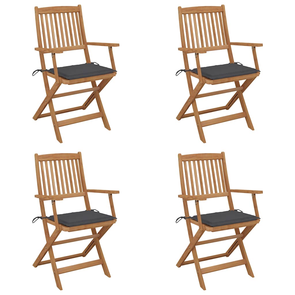 Folding Chairs 4 pcs with Cushions Solid Acacia Wood