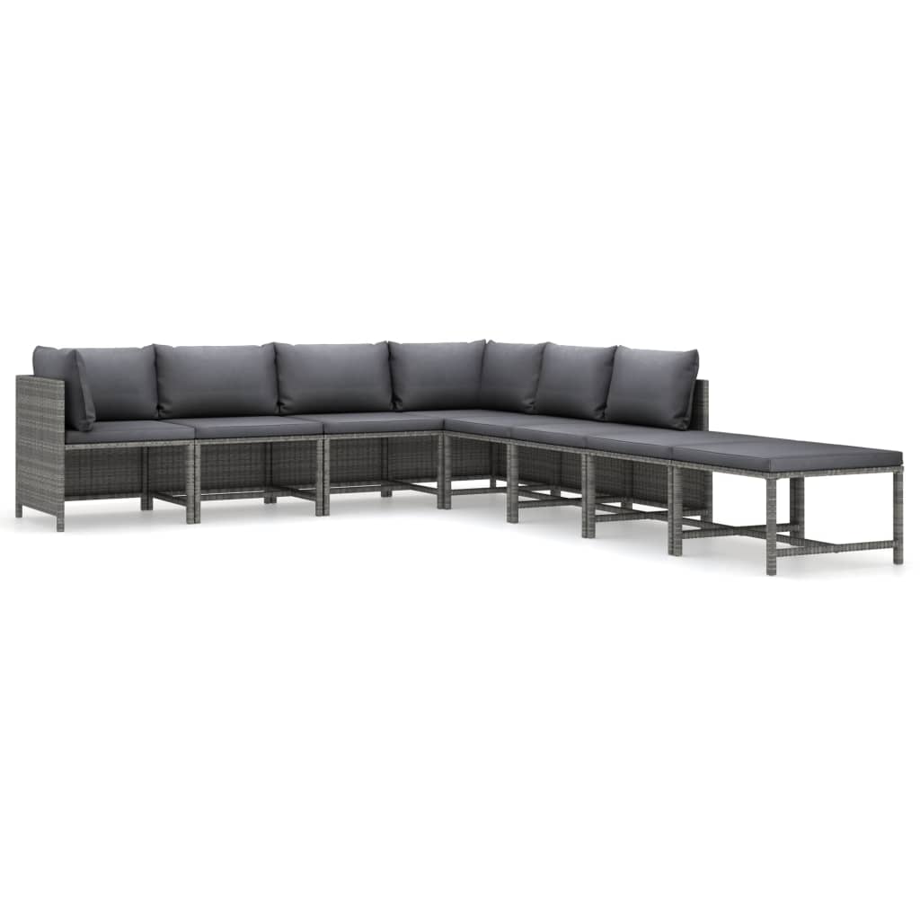 8 Piece Garden Lounge Set with Cushions Poly Rattan Grey