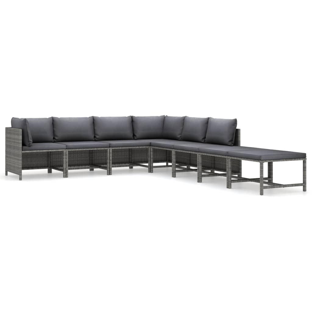 8 Piece Garden Lounge Set with Cushions Poly Rattan Grey