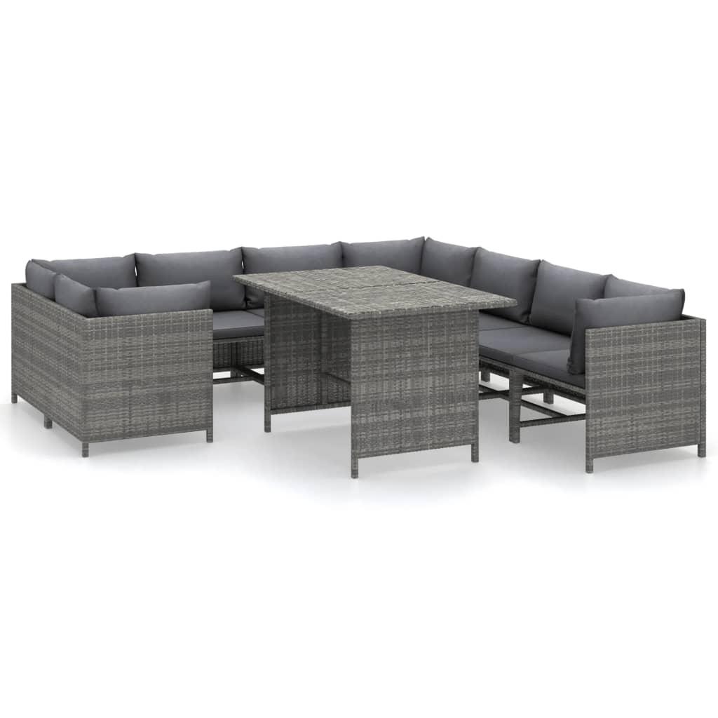 9 Piece Garden Lounge Set with Cushions Poly Rattan Grey