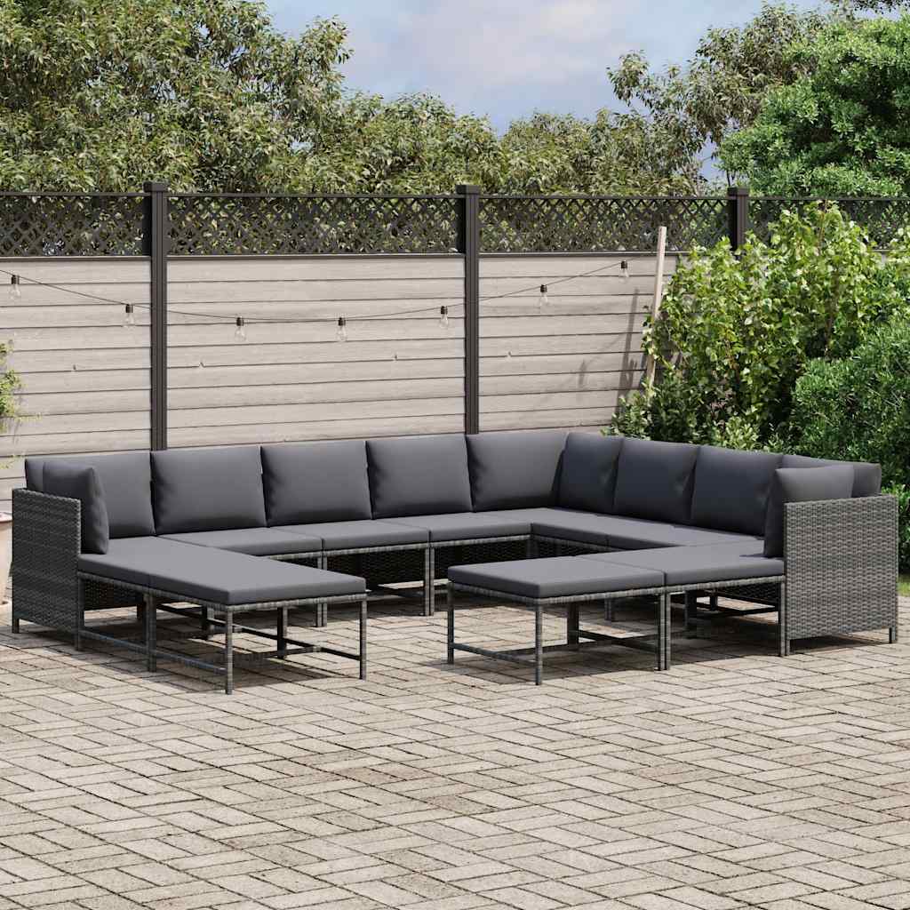 12 Piece Garden Lounge Set with Cushions Poly Rattan Grey
