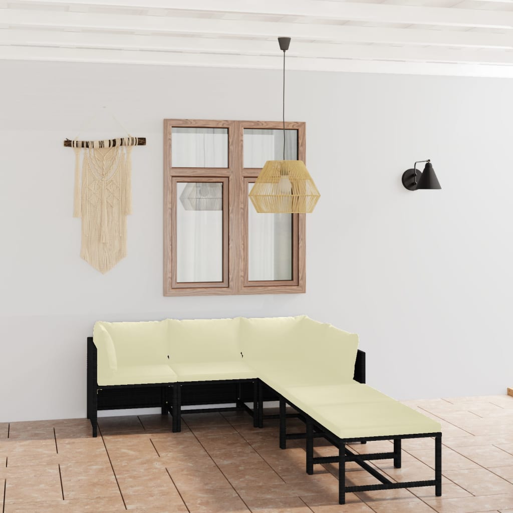 6 Piece Garden Lounge Set with Cushions Poly Rattan Black