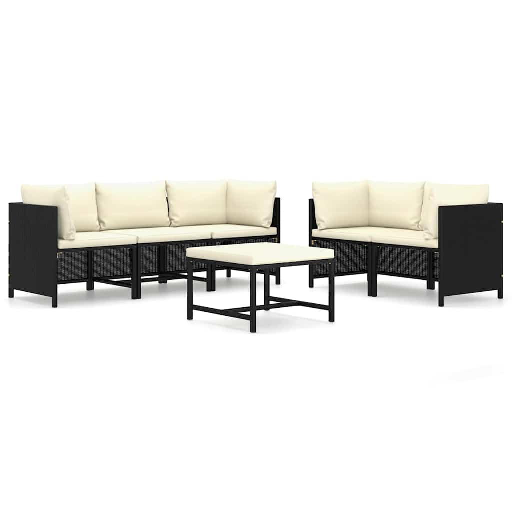 6 Piece Garden Lounge Set with Cushions Poly Rattan Black