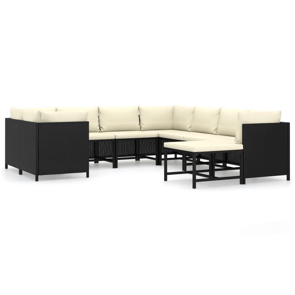 9 Piece Garden Lounge Set with Cushions Poly Rattan Black