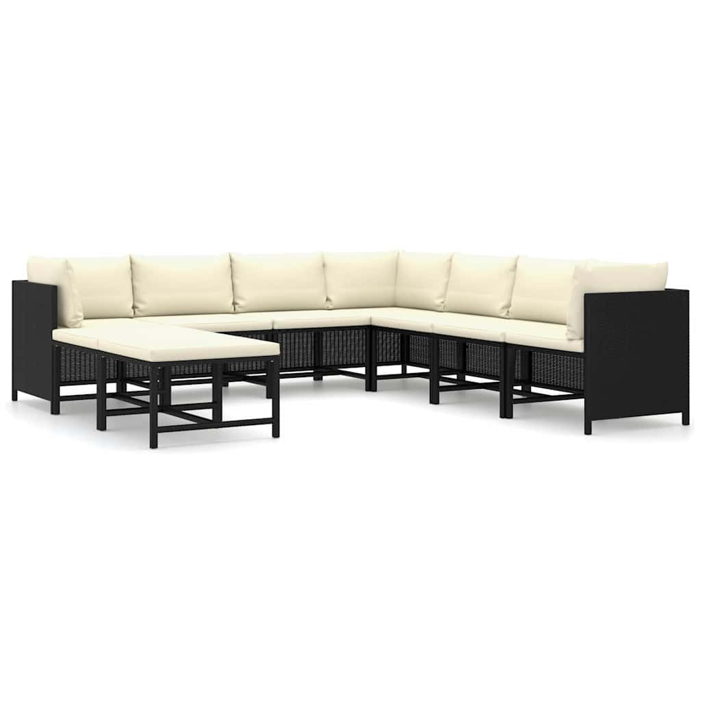 9 Piece Garden Lounge Set with Cushions Poly Rattan Black