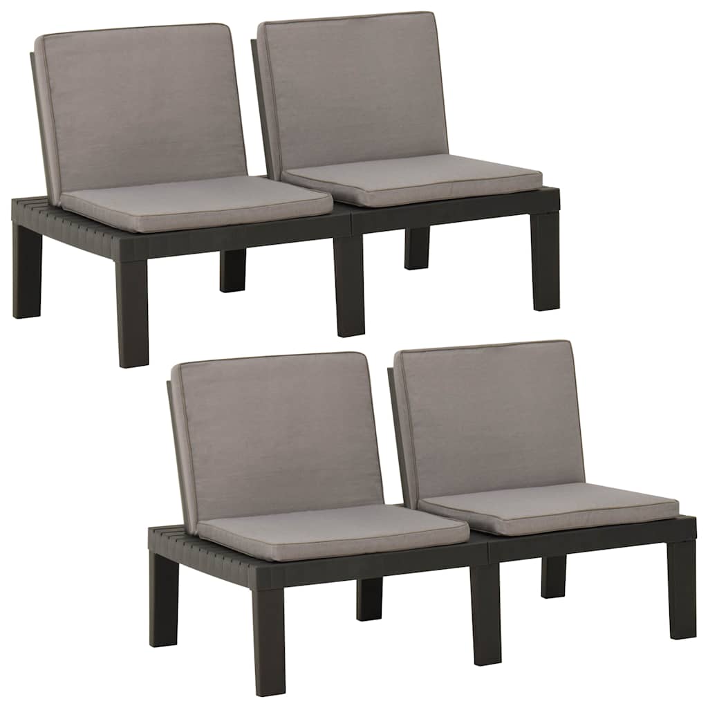 Garden Lounge Benches with Cushions 2 pcs Plastic Grey