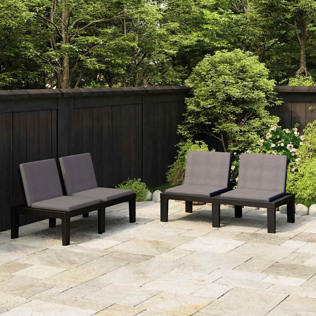 Garden Lounge Benches with Cushions 2 pcs Plastic Grey