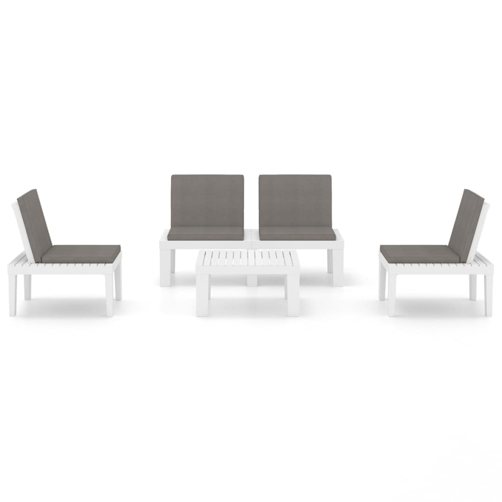 4 Piece Garden Lounge Set with Cushions Plastic White