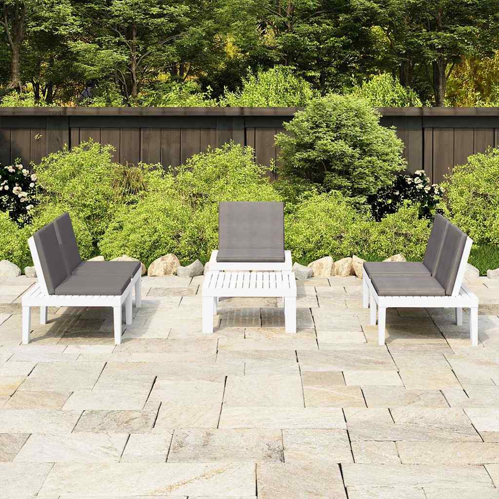 4 Piece Garden Lounge Set with Cushions Plastic White
