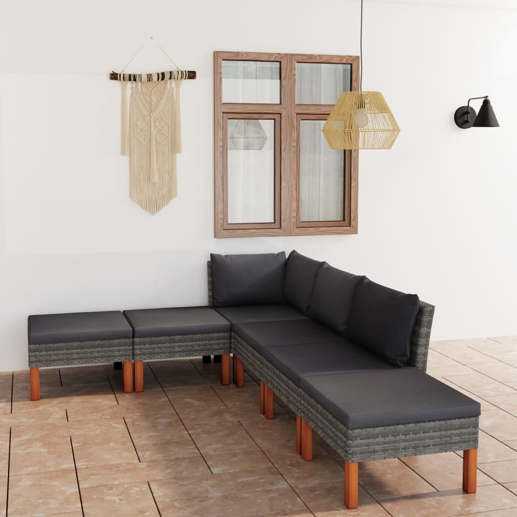 6 Piece Garden Lounge Set with Cushions Poly Rattan Grey