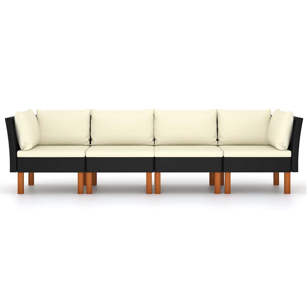 4-Seater Garden Sofa with Cushions Black Poly Rattan