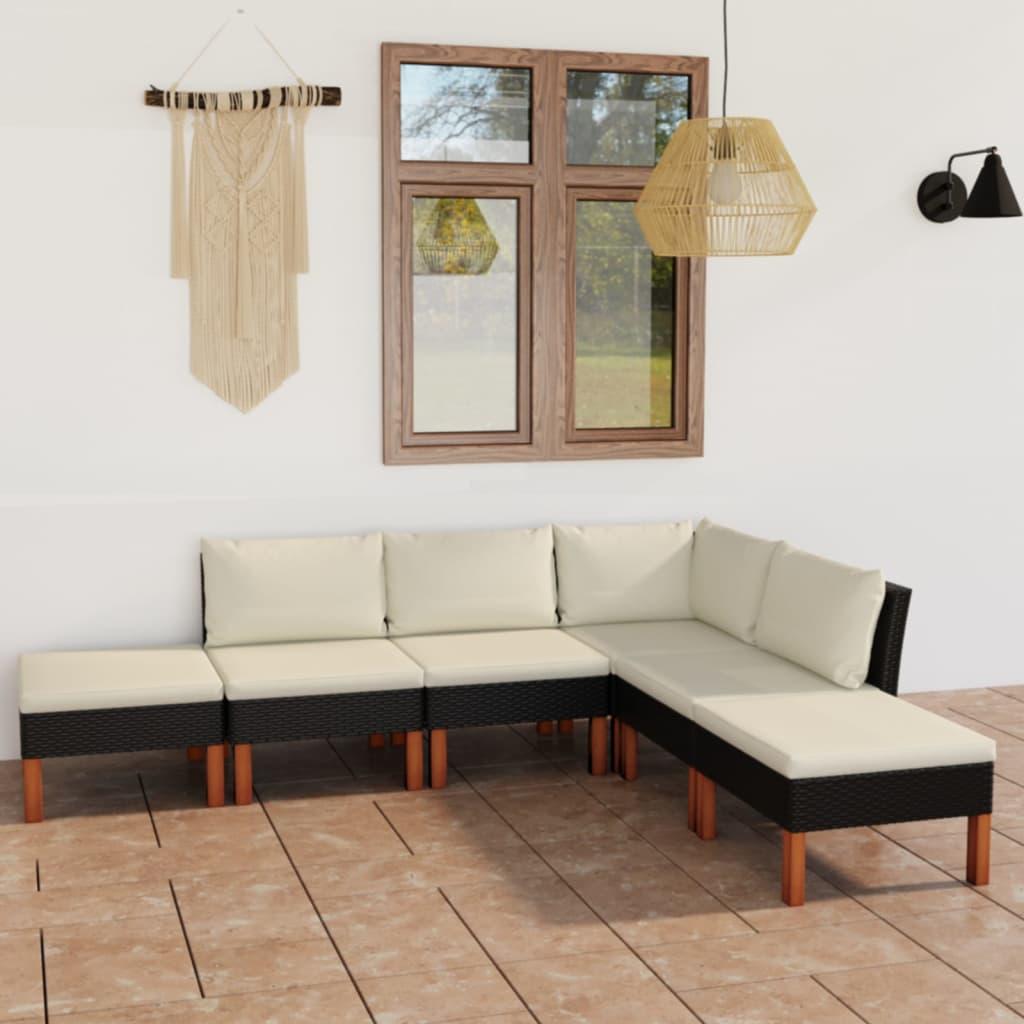 6 Piece Garden Lounge Set with Cushions Poly Rattan Black