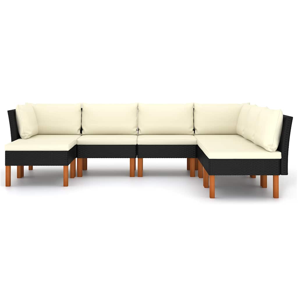7 Piece Garden Lounge Set with Cushions Poly Rattan Black