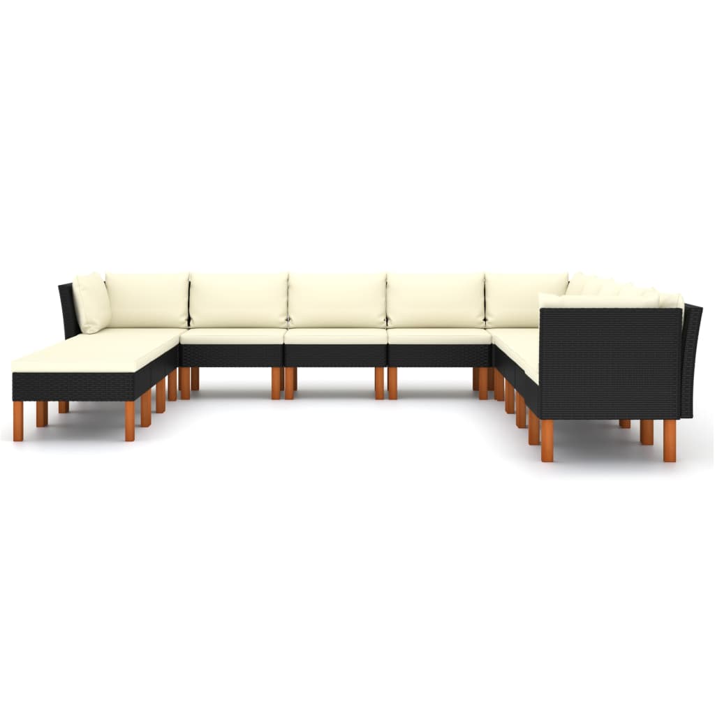 12 Piece Garden Lounge Set with Cushions Poly Rattan Black