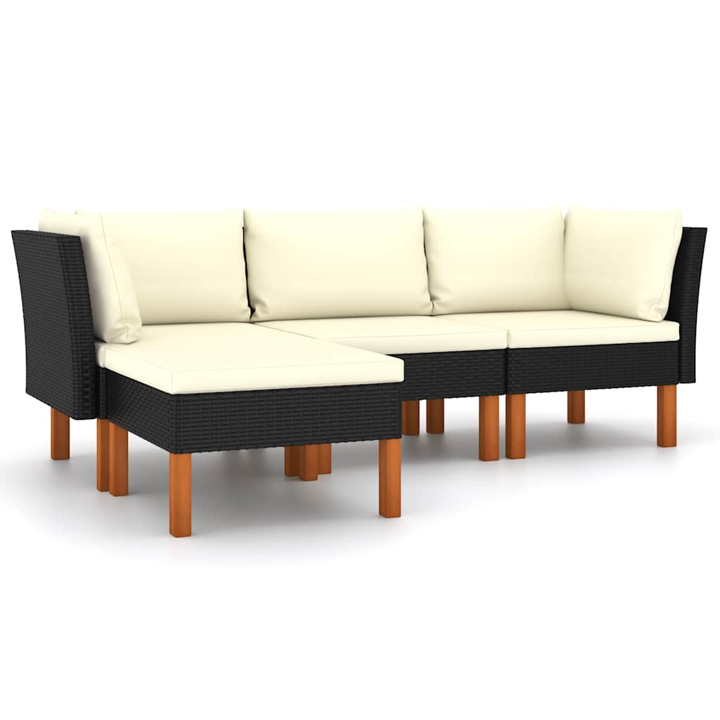 4 Piece Garden Lounge Set with Cushions Poly Rattan Black