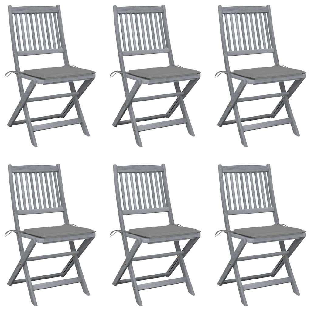Folding Chairs 6 pcs with Cushions Solid Acacia Wood
