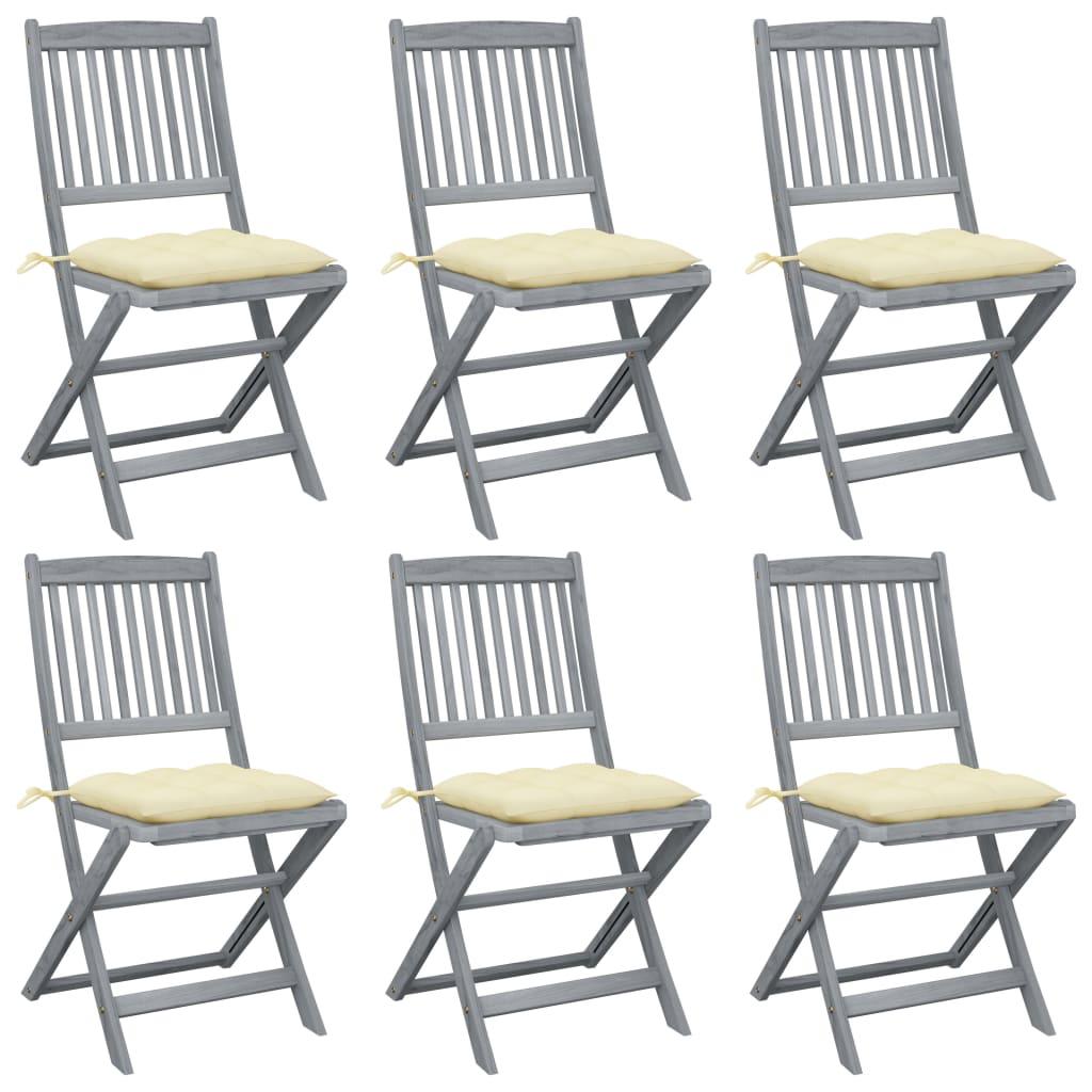 Folding Outdoor Chairs 6 pcs with Cushions Solid Acacia Wood