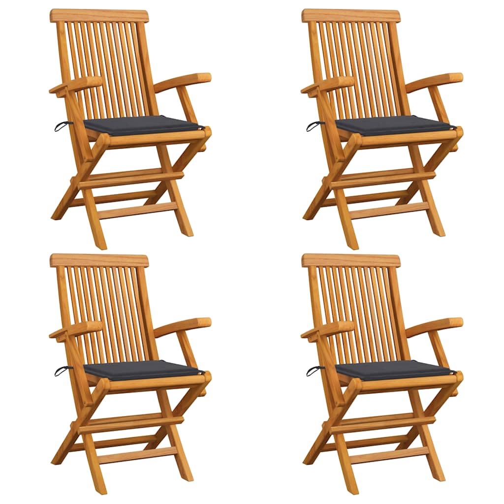 Garden Chairs with Anthracite Cushions 4 pcs Solid Teak Wood