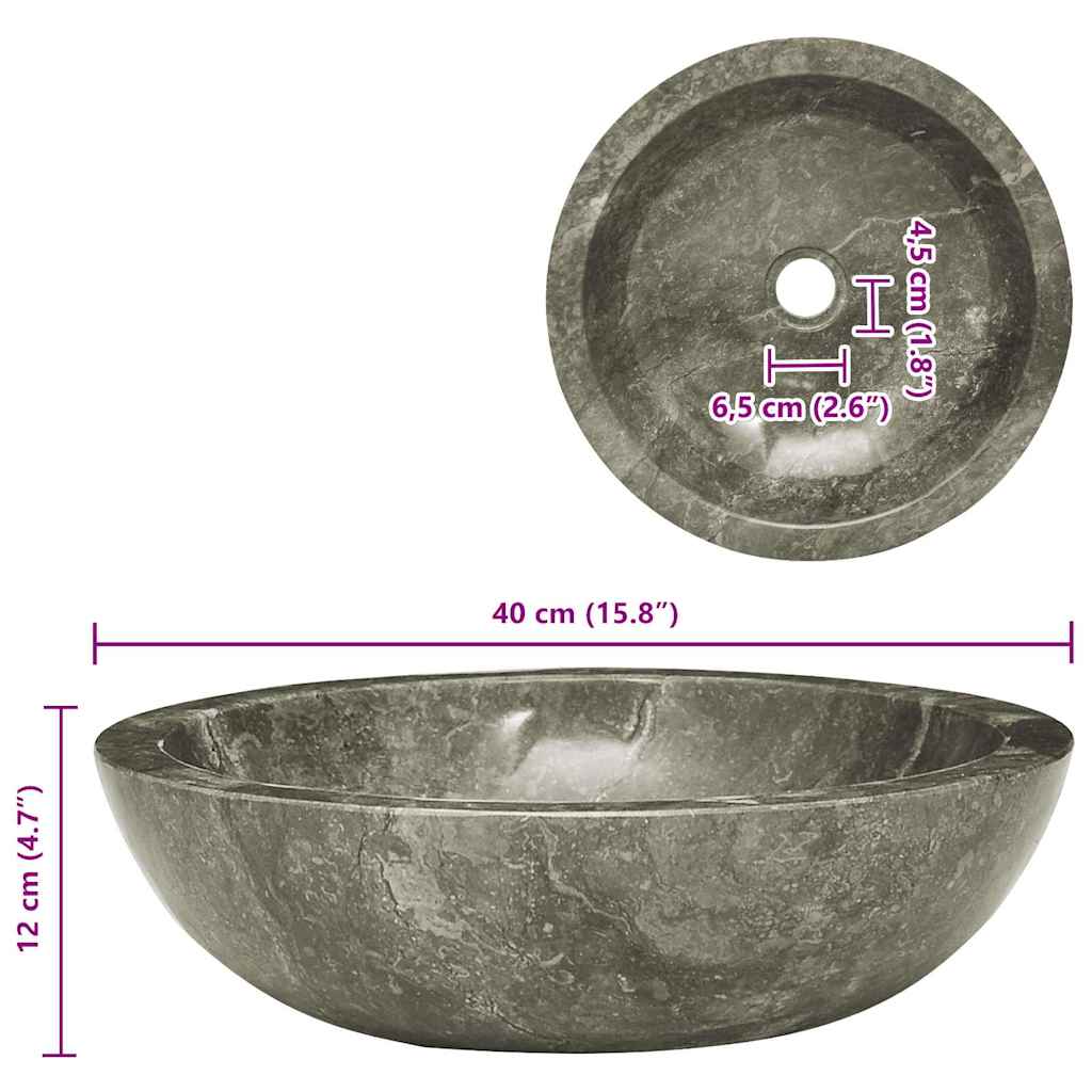 Sink Grey Ø40x12 cm Marble