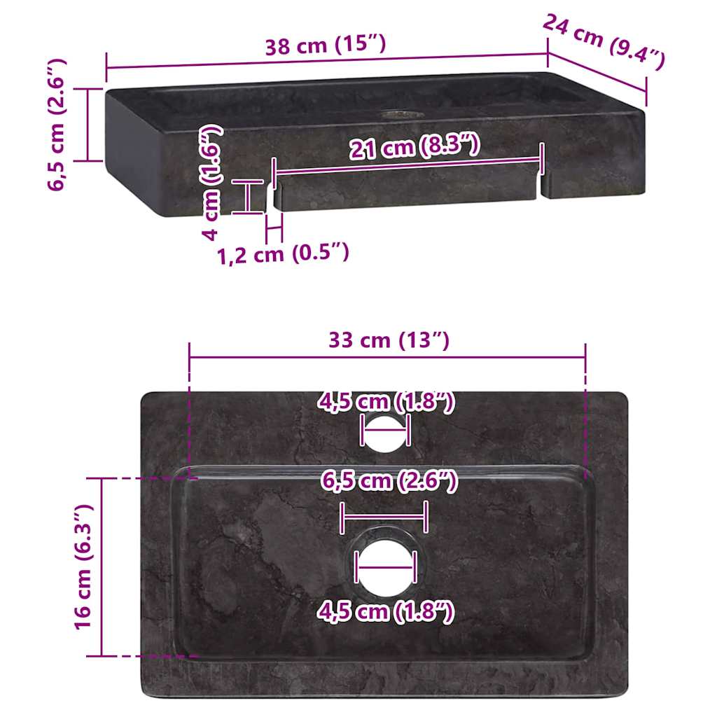 Wall-mounted Sink Black 38x24x6.5 cm Marble
