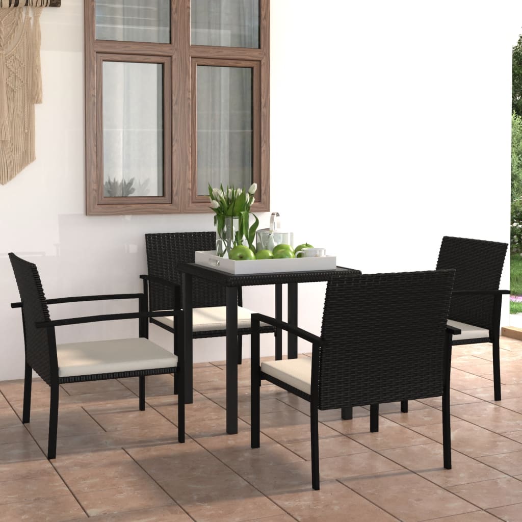 5 Piece Garden Dining Set Poly Rattan Black