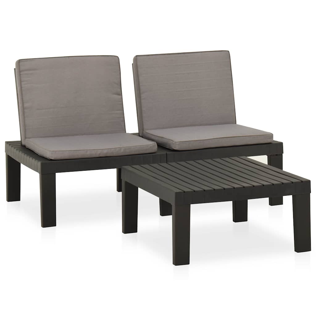 2 Piece Garden Lounge Set with Cushions Plastic Grey