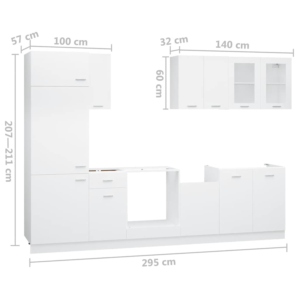 8 Piece Kitchen Cabinet Set Lyon White Engineered Wood